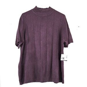 Sag Harbor Woman Sweater Vertical Design Mock Neck Soft - Plum- 1X - NWT